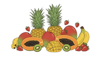 Assortment of tropical fruits hand drawn illustration