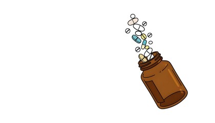 Pharmaceutical pills and capsules pouring from bottle