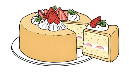 Strawberry Shortcake Slice Hand Drawn Illustration