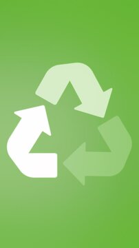 Bright green triangle recycling icon featuring textured background suitable for eco certification badges