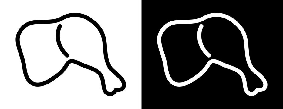 Chicken thigh icon in outline style. Vector illustration of raw poultry leg symbol for food design, butcher shop graphics, menus, farming concepts, agriculture branding and culinary projects.