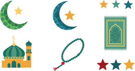 Vibrant Islamic symbols and mosque architecture for cultural projects