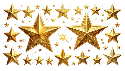 Group of golden stars in various sizes on a black background