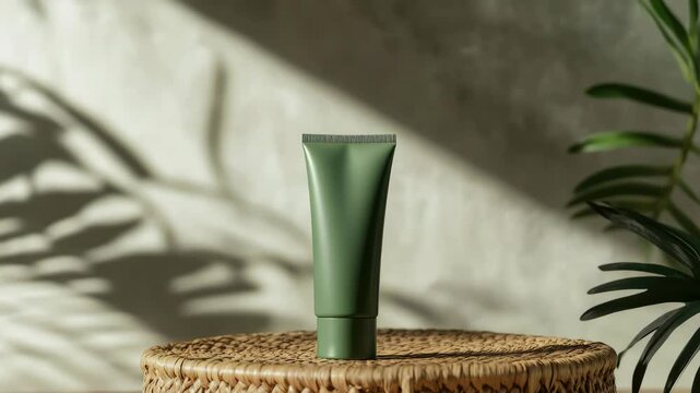 Natural, organic skincare product in stylish tubed packaging. Aesthetically pleasing for home decor.