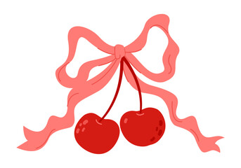 Fototapeta premium Whimsical cherries, coquette bow