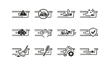 Warning crossed awareness correction slide debris drawer prevention vector resistance icon clog