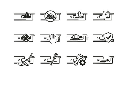 Warning crossed awareness correction slide debris drawer prevention vector resistance icon clog