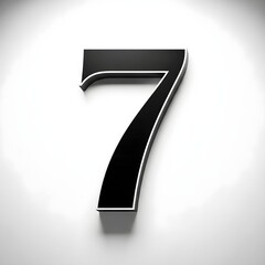 Elegant Black Number Seven with a Subtle Shadow on a Clean White Background
