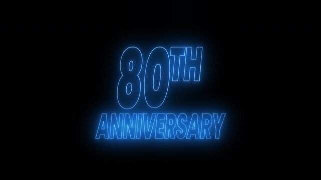 80th anniversary text animation in bright blue light. 4k animated typography suitable for celebration invitations, event promotions, company milestones, and commemorative designs.