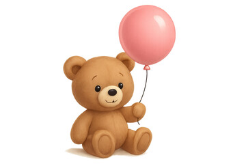 Fototapeta premium Teddy bear holding pink balloon celebrating birthday