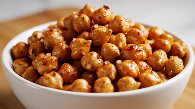 A video showcasing a delicious bowl of roasted chickpeas seasoned with spices