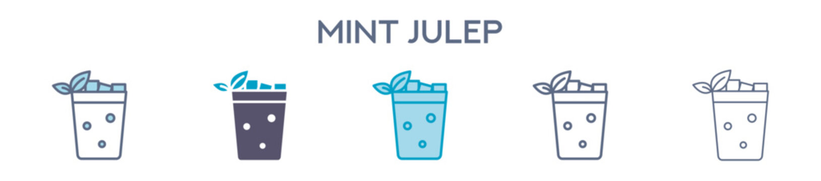 Mint Julep Cocktail Icon - Classic Bourbon Drink Line Vector Illustration 