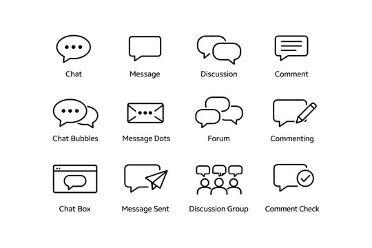 Icon set: chat, message, discussion, commenting symbols