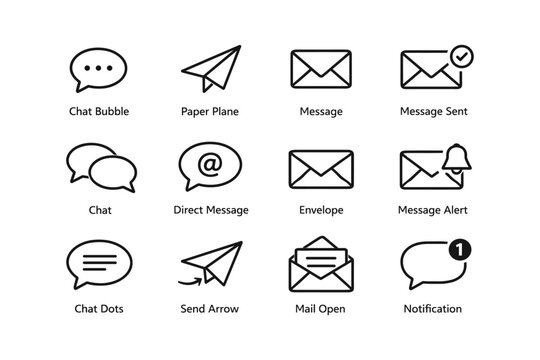 Communication icon set featuring chat, email, and notification symbols