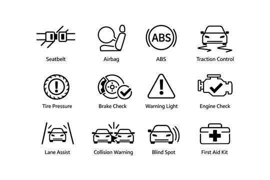 Vehicle safety and maintenance symbols for driver assistance