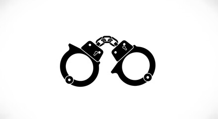 Black and white illustration of open handcuffs, showcasing a metallic design