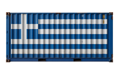 Obraz premium Shipping container displaying the Greek flag for global trade and commerce representing Greece's international exports