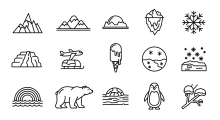 Naklejka premium Arctic nature and weather icon set.