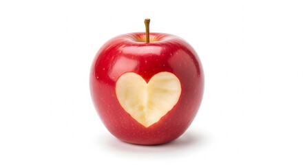 Red apple with heart-shaped cutout, isolated on transparent background, png