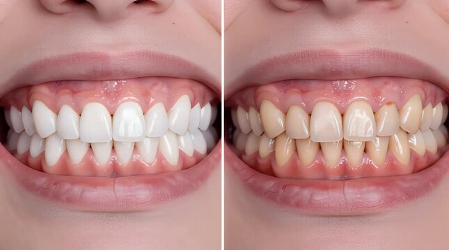 Witness a stunning teeth whitening transformation with remarkable before and after results, showcasing a brighter, healthier smile, perfect for dental marketing and oral care advertising