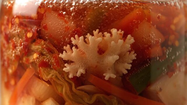 Korean Kimchi Fermentation Process in Jar.