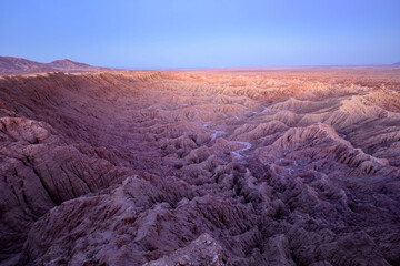 Twilight over Fonts Point badlands in Anza-Borrego Desert State Park, California