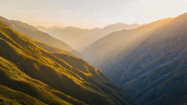 Exploring Sunlit Mountain Valleys in Golden Hour Scenery