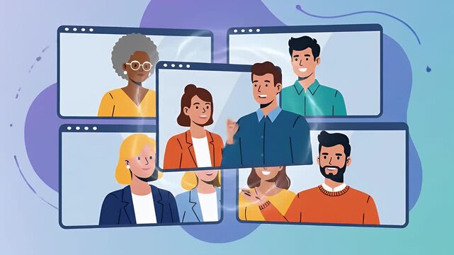 Diverse professionals in a virtual video conference call meeting