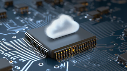 Cloud Computing Concept on Microchip &ndash; Digital Cloud Infrastructure, Data Processing, AI and High-Tech Network Technology