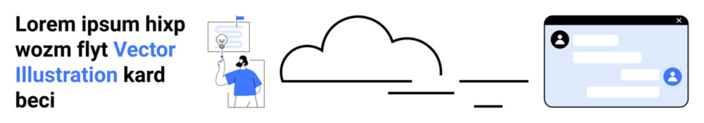 Fototapeta premium Data sharing, cloud storage, digital networking, technology, online communication, user interaction. Cloud icon linking user profile and interface design elements. Cloud storage and digital