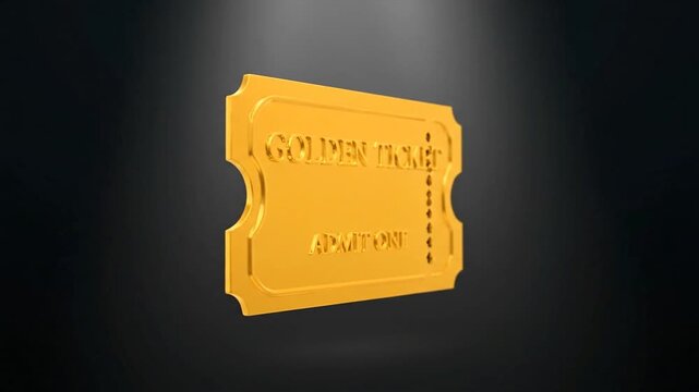 A golden ticket glows brightly, centered on a dark background, viewed directly from the front