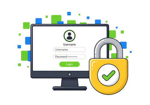 Secure login process with username and password isolated on transparent background