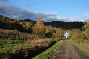 Church in former, abandoned village Lopienka in Bieszczady Mountains, Poland
