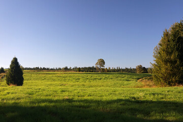 Landscape of former, abandoned village Beniowa in Bieszczady Mountains, Poland