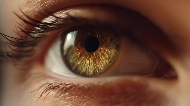 Extreme Macro Close-Up of a Golden Amber Human Iris with Detailed Texture