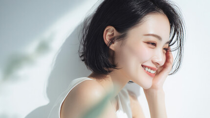 健康的な白い歯を見せている笑顔の女性
