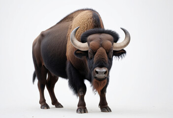 Gaur (Indian bison), massive body, muscular build, front view, white backdrop