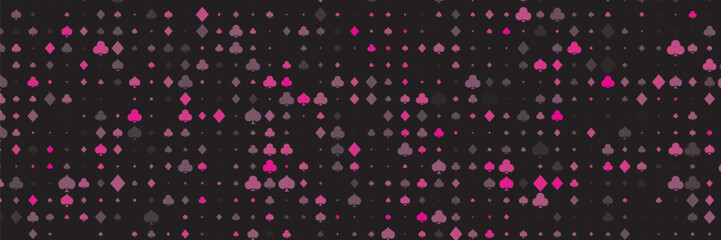 Dark Purple, Pink vector layout with elements of cards. Shining illustration with hearts, spades, clubs, diamonds. Design for ad, poster, banner of gambling websites.