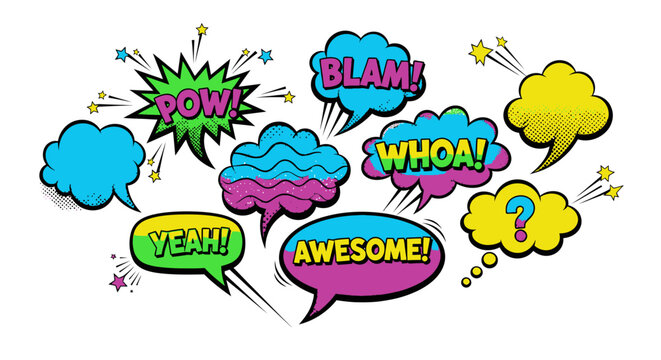 colorful comic speech bubbles with expressions