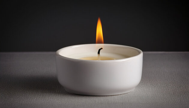 Burning Paraffin Wax Candle In A White Ceramic Candlestick