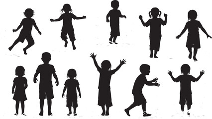 Obraz premium Collection of diverse children's silhouettes in various active poses, representing childhood energy and playfulness.