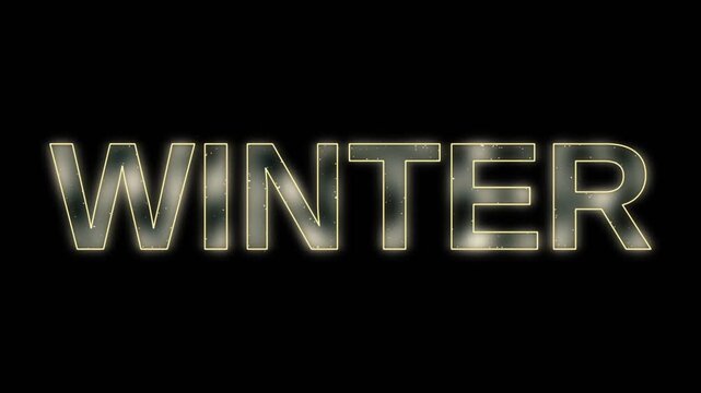 Winter - glittering glowing text on black background