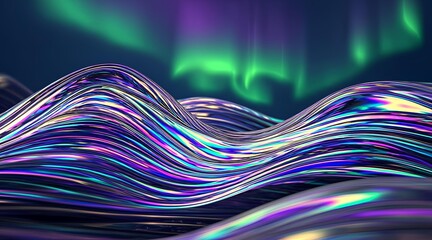 Naklejka premium Aurora borealis waves dancing across the night sky with vibrant colors and iridescent curves