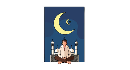 Ramadan Kareem 2026 A Peaceful Night Under the Crescent Moon and Mosque Silhouette, A Spiritual Illustration for a Blessed Month