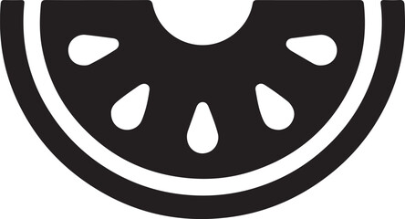 A simple black and white illustration of a slice of watermelon on a plain background.