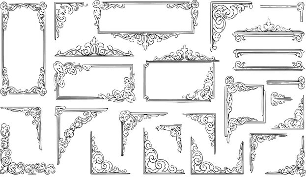 Collection of luxury frames, borders and corners with ornate swirls. Good for greeting cards, wedding invitations, restaurant menu, royal certificates and graphic design.