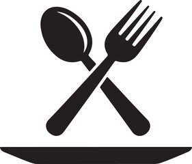 Fork and Spoon Icon &ndash; Restaurant Dining and Food Service Symbol in Black Silhouette

