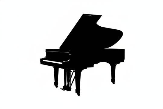 Grand Piano Silhouette: A sleek, ebony grand piano stands in elegant isolation, its form a striking silhouette, ready to fill a space with music.