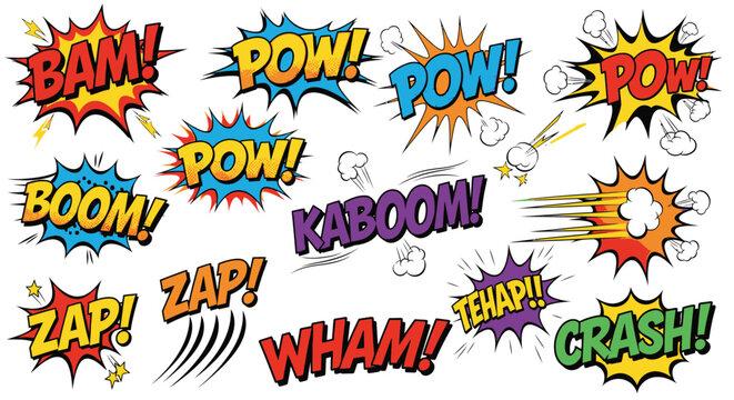 Comic book sound effects explosion words