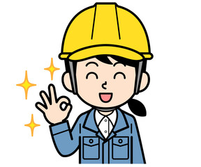 OKするヘルメットをかぶった現場監督の女性